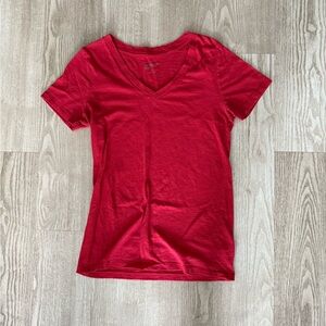 Red V neck short sleeve shirt